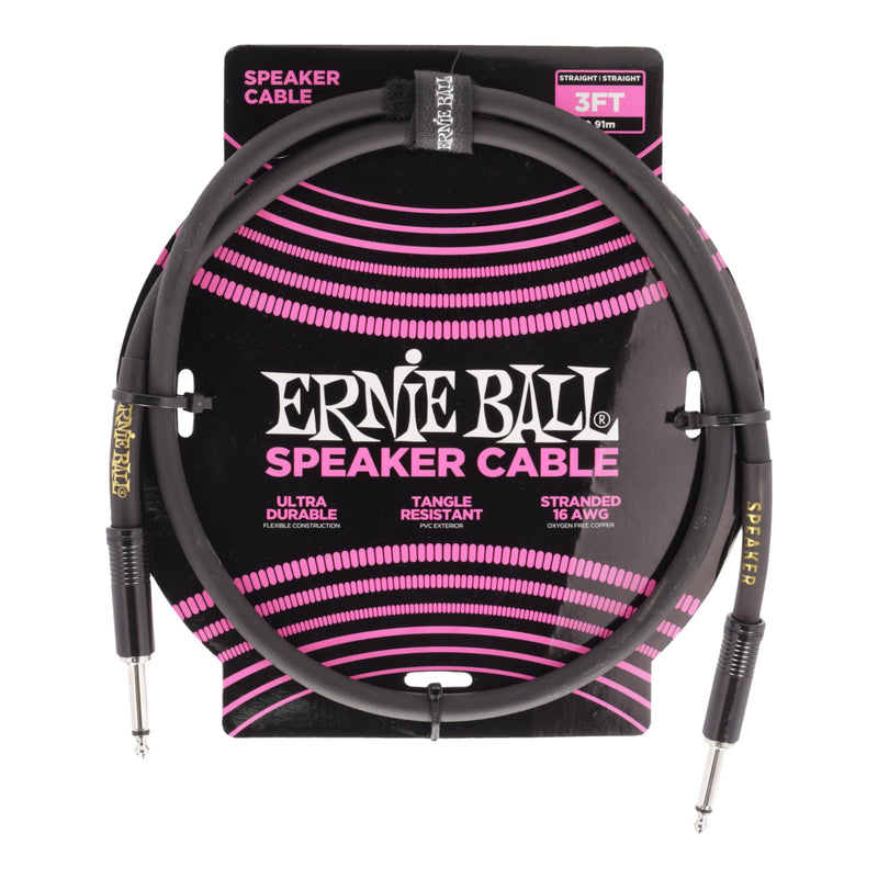 Ernie Ball Speaker Cable, Straight/Straight, 3ft, Black (P06071) 3 feet