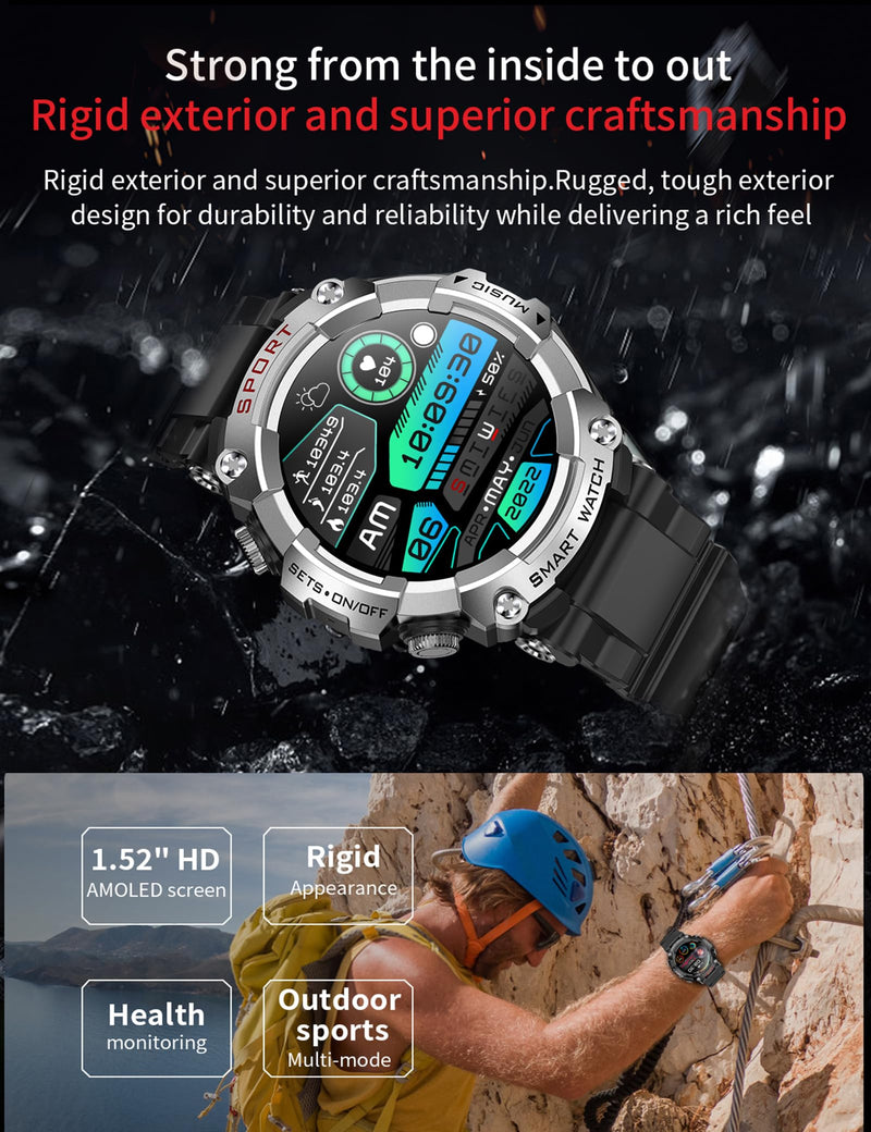 Smart Watch with Earbuds for Men, Smart Watches for Android Phones, Bluetooth Calling can Answer and Make Calls, Military Resistant Fitness, Sports Fitness Tracker with Step,Heart Rate black