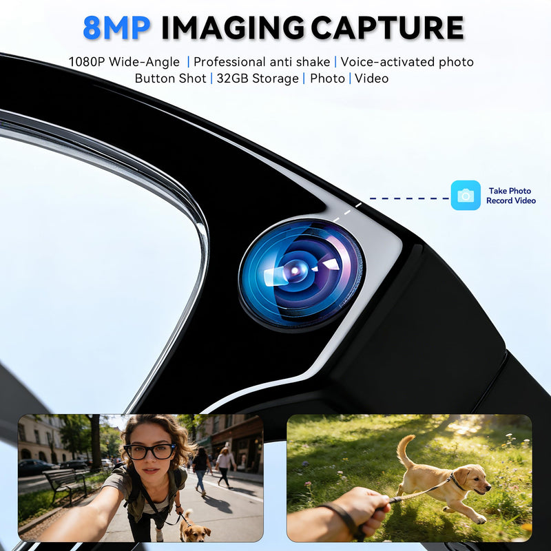 AI Smart Glasses with Camera, 8MP HD Camera Glasses for Men, AI Recording Glasses with Voice Assistant,Open-Ear Audio,Real-Time Translation,Video Recording Sunglasses for Life & Work (Photochromic) Black (Photochromism lenses)