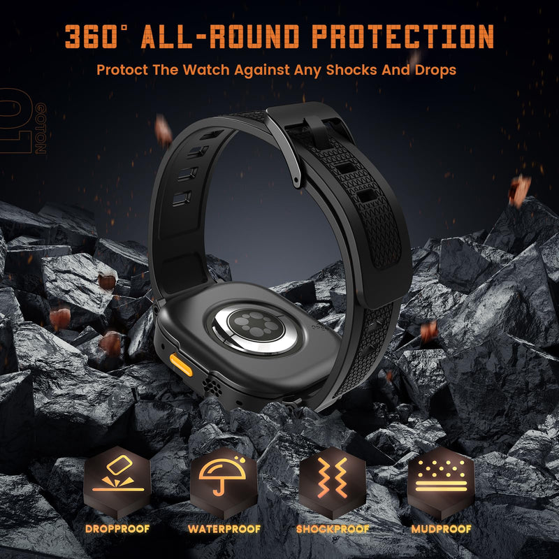 Goton 3 in 1 Waterproof Case and Band with Tempered Glass Screen Protector for Apple Watch Series 9 8 7 6 5 4 SE Ultra 44mm 40mm 45mm 41mm 49mm, Bumper Cover for iWatch Accessories, 49mm