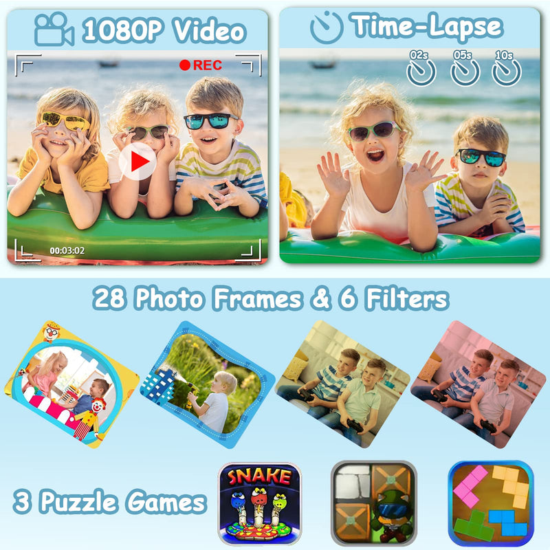 Kids Waterproof Camera for Boys, Christmas Birthday Gifts for Toys 3-12 Year Old, Mini Children Underwater Digital Action Camcorder (Light Blue) Light Blue
