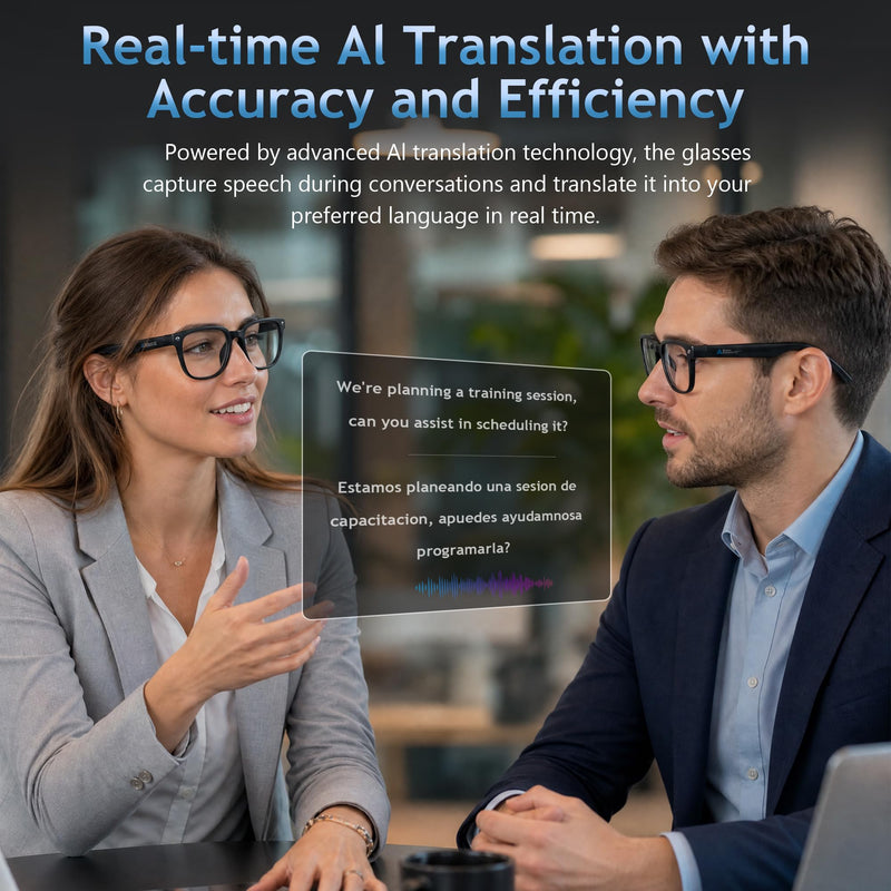 AI Smart Glasses with Camera,4K Photo & Video Capture,Real-Time Translation | 8MP HD Bluetooth Glasses Camera, AI Assistant with Object Recognition, Open Earbuds, Travel, Work, Vlog (Photochromic)