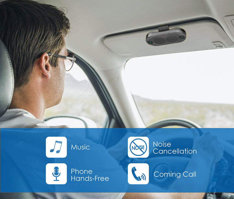 Besign BK06 Bluetooth 5.0 in Car Speakerphone with Visor Clip, Wireless Car Kit for Handsfree Talking, Motion Auto On, Siri Google Assistant Support, Dual 2W Speakers Metal Gray