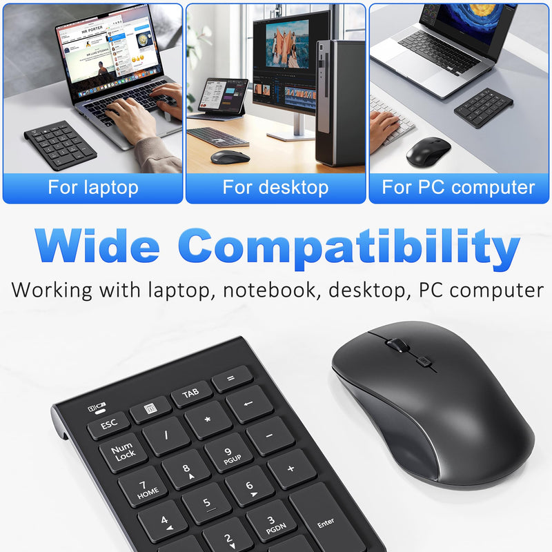 Wireless Number Pad and Mouse, 22 Keys USB Keypad and 3 Adjustable DPI Silent Mouse Set, 2.4GHz Numeric Pad for Laptop, Notebook, PC Computer, Desktop, Mac - One USB Receiver