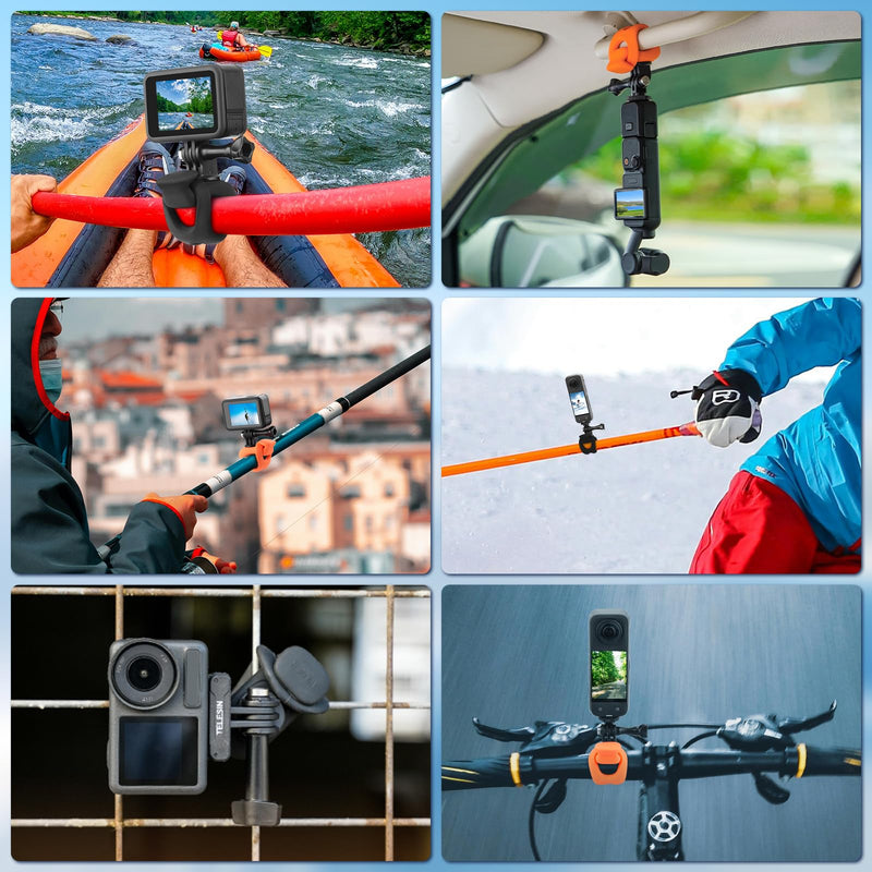 Pocket 3 Car Bike Mount Strap Flexible Wrap Band Motorcycle Handlebar Fence Holder Accessories for Insta360 X4 X3 Ace Pro Go 3 3S, for GoPro Max Mini Hero, Osmo Pocket 3 2 Action Camera Black