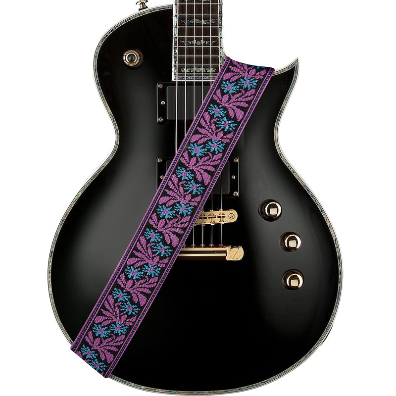 Amumu Guitar Strap Jacquard Purple Blue Flower for Bass, Electric & Acoustic Guitar Accessories