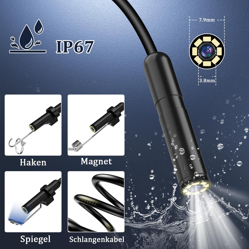 Ennovor Endoscope Camera with Light, 1920P HD Inspection Camera, Channel Camera 7.9mm with 8 LED Light, Waterproof IP67 Tube Camera, No WiFi, for Android & iOS, for Cars | Pipes | Machinery (5M) W401