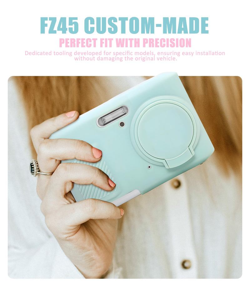 Seltureone Camera Case for Kodak PIXPRO FZ45 with Cute Camera Charm Wrist Strap and Screen Protector, Built-in Lens Cap Soft Silicone Protective Case for Kodak PIXPRO FZ45 Accessories - Mint Green