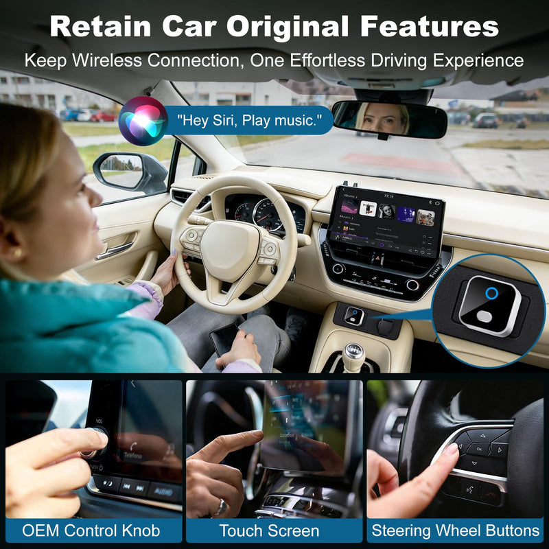 Wireless Carplay Adapter Compatible with iOS 10+/Android 11+ | One-Click Switch Mini Size WiFi 6 & Bluetooth 5.4 Adapter, for Factory Wired CarPlay Cars, Fast Auto-Reconnect,Plug & Play