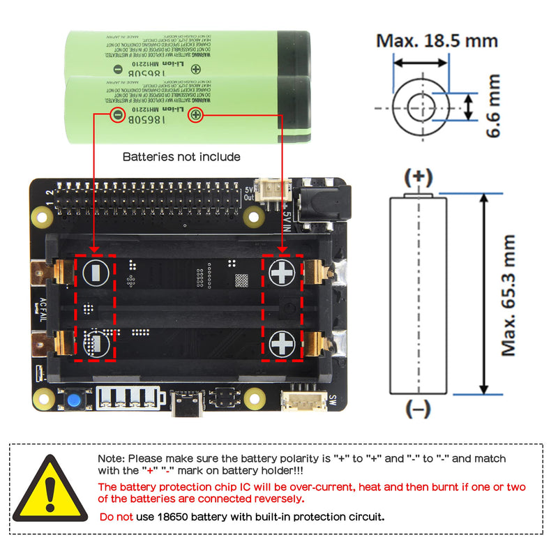 Geekworm Raspberry Pi UPS, X728 V2.1 (Max 5.1V 6A) 18650 UPS & Power Management Board with AC Power Loss Detection, Auto On & Safe Shutdown Function for Raspberry Pi 4B/3B+/3B