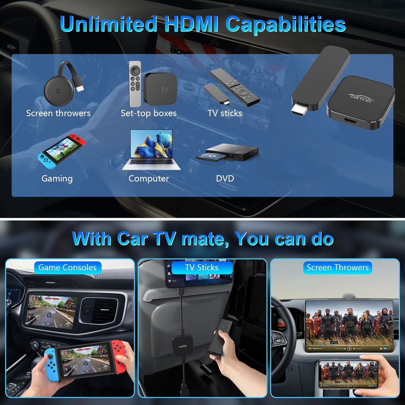 Car TV Mate Pro with Wireless CarPlay Adapter, 2025 New HDMI Multimedia Adapter for TV Stick Converter/Game Consoles/Set-Top Box/Screen Throwers, Magic Box Support Wired CarPlay Cars from 2016 Grey-Y3B