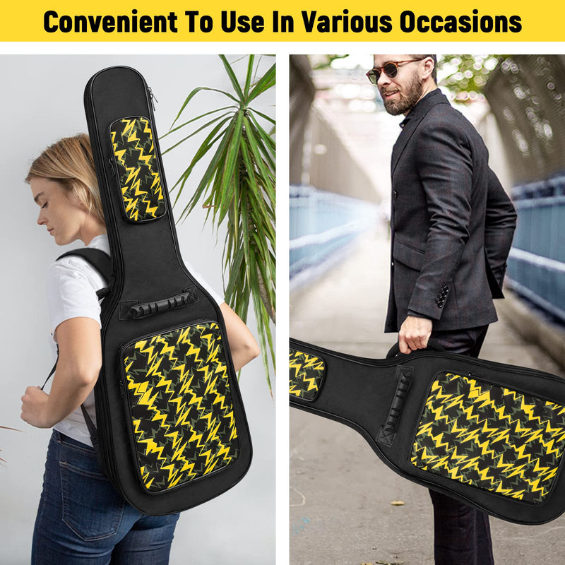 LETSROCK 38 40 41 Inch Electric Guitar Bag Case 0.38 inch Waterproof Thick Padding with Neck Strap Adjustable Shoulder Strap Waterproof Yellow Lightning Shape&Black Electric Guitar Gig Bag Yellow&Black
