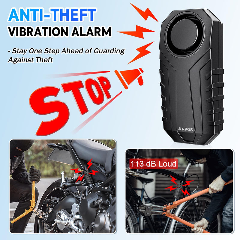 Bike Alarm, 120dB Loud Waterproof Wireless E-Bike Motorcycle Alarm with Remote, Anti-Theft Vibration Motion Sensor Multipurpose Security Alarm System, Ebike Accessories Black