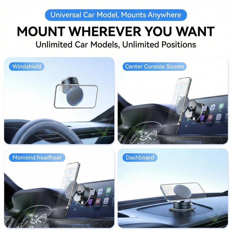 Vacuum Magnetic Car Phone Mount 360degrees Rotation Phone Holder for Car 17 N52 Magnets Strong Suction Cup Phone Mount for Latest Smartphones 16 15 14 13 12 Android Cell Phone Holders