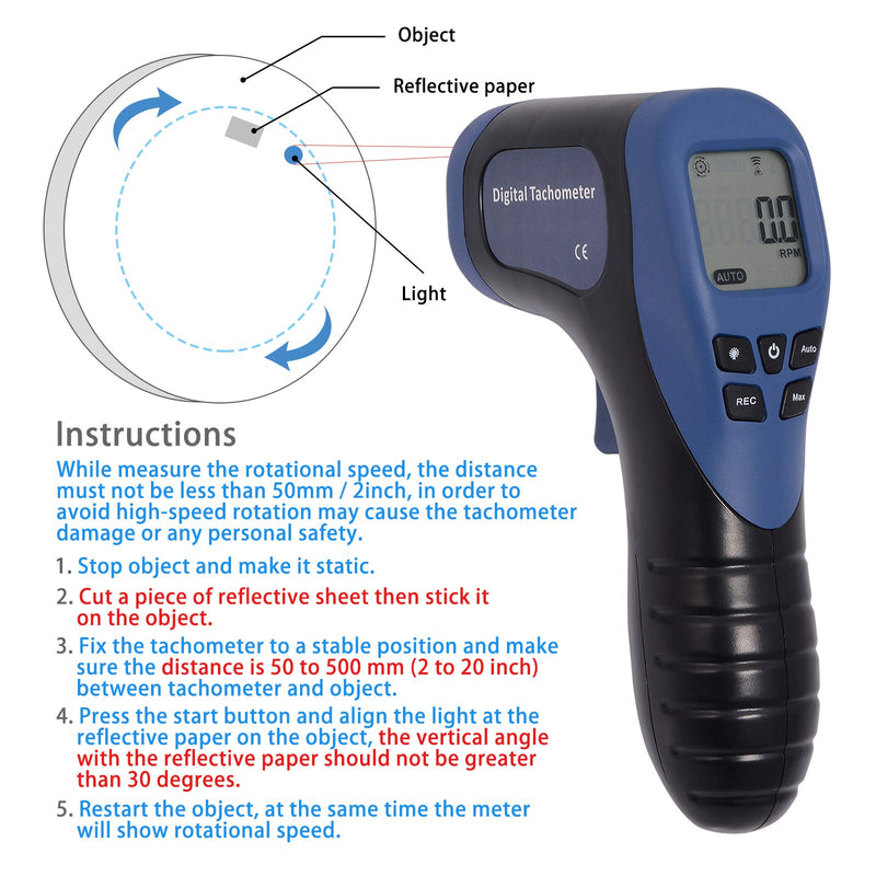 [AUSTRALIA] - EHDIS Digital LCD Photo Tachometer Non-Contact RPM Meter Motor Speed Gauge Gun Style Includes 10 Reflective Tapes 