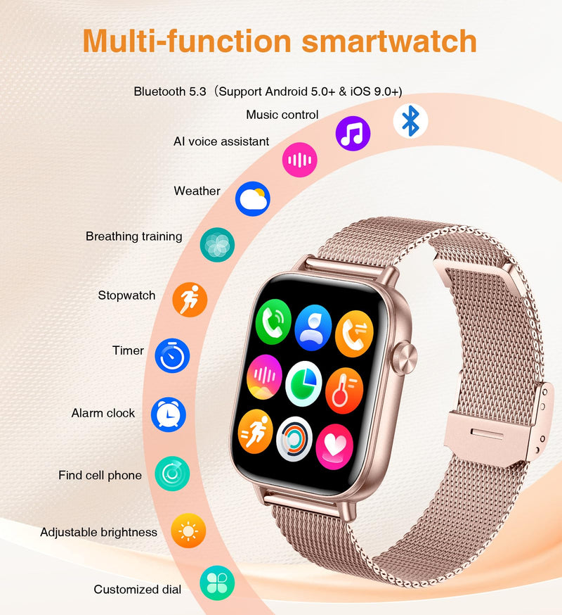 Smart Watch for Women (Answer/Make Calls),1.83" Touch Screen Fitness Tracker with 4 Bands, Heart Rate/Sleep/Step Tracking, 100+ Sports Modes Smartwatches for Android iOS (Rose Gold) ROSE