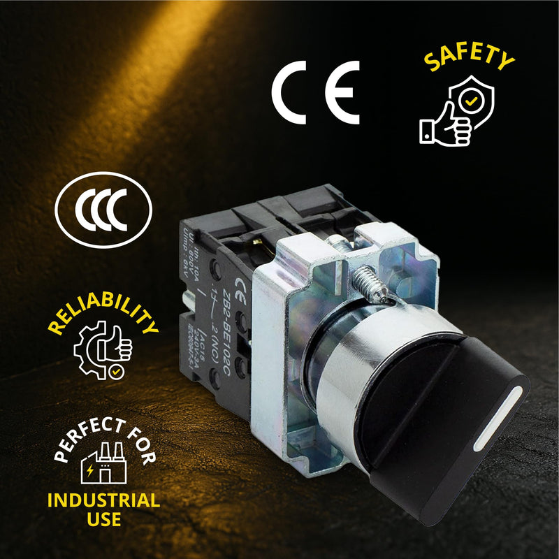 [AUSTRALIA] - Rotary Switch - 2-Position Selector Switch Maintained - 22mm Mounting Hole - Electric NO NC Latching - 220VAC Voltage and 10A Contact Current - (4 Pack) 4 Pack NO/NC 