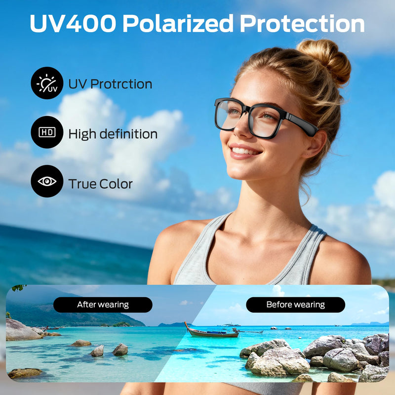 Oraolo Polarized Bluetooth Smart Audio Sunglasses | Built-in Speaker for Wireless Calls & Music, UV Protection, Voice Control, for Outdoor Sports, Unisex(Clear)