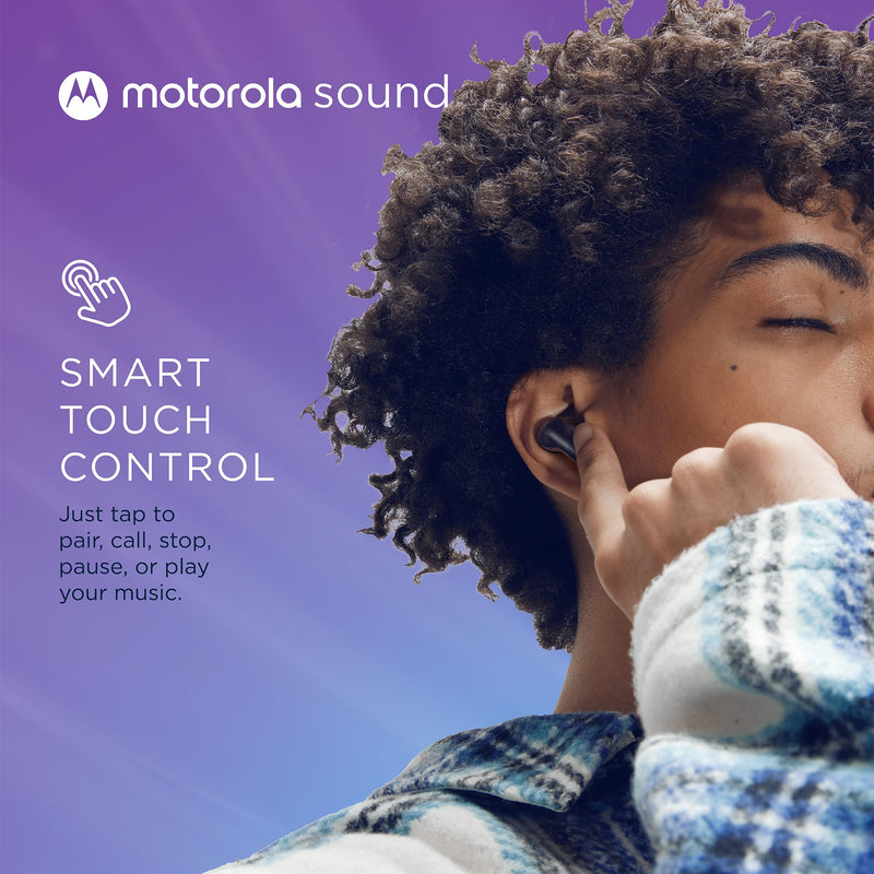 Motorola Sound Moto Buds 500 ANC True Wireless Earbuds, IPX4 Water Resistant Touch Control Ear Buds with Dual Noise Cancelling Microphone, Charging Case, Black