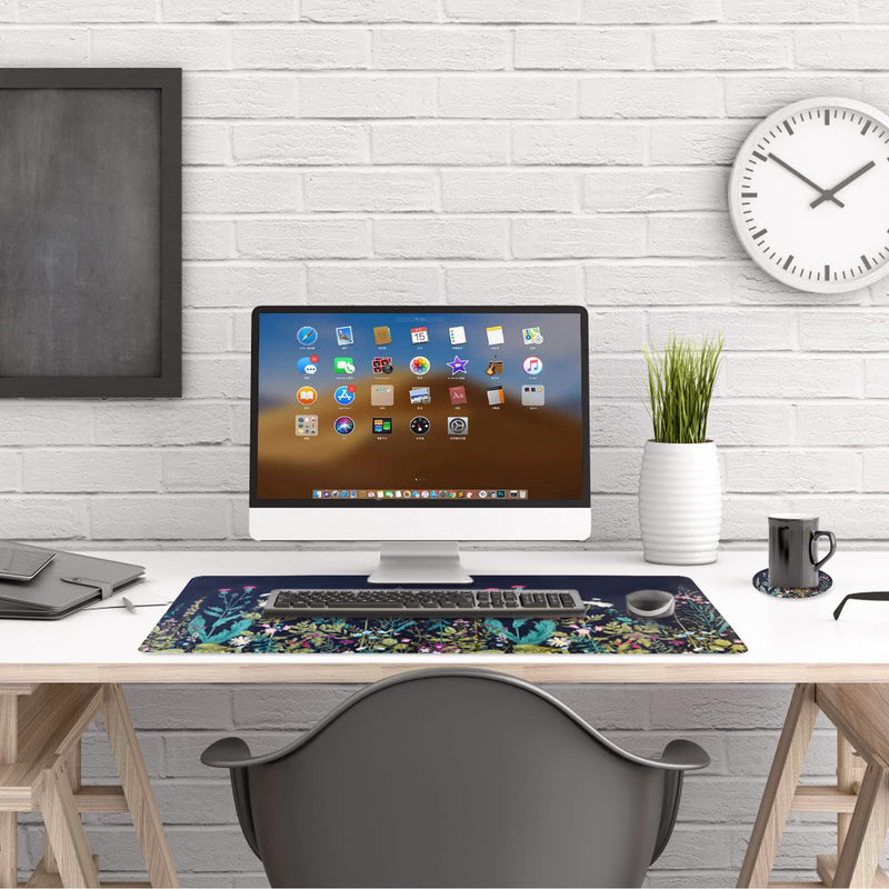AIMSA Extended Gaming Mouse Pad, XL Large Keyboard Mouse Mat Desk Pad with Stitched Edges, Durable Non-Slip Base Mousepad for Home Office Work, 35x15.7inch ,Flowers Plants Flowers Plants