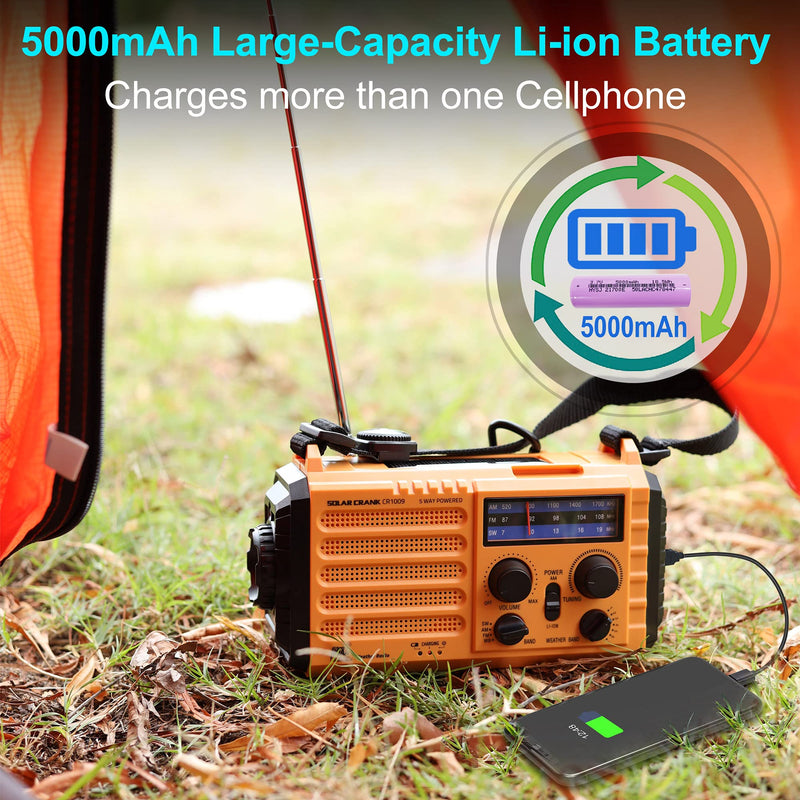 [AUSTRALIA] - 5000 Weather Radio,Solar Hand Crank 5-Way Power Emergency Radio,AM/FM/Shortwave/NOAA Alert Survival Portable Radio,Power Bank USB Charger,Camping Flashlight,Reading Lamp,Headphone Jack,SOS,Compass Yellow 