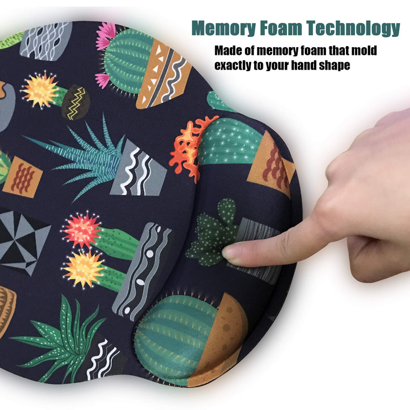 Ergonomic Mouse Pad with Wrist Support,Dooke Cute Wrist Pad with Non-Slip Rubber Base for Computer, Laptop, Home Office Gaming, Working, Easy Typing & Pain Relief Cactus Green/Black Cactus