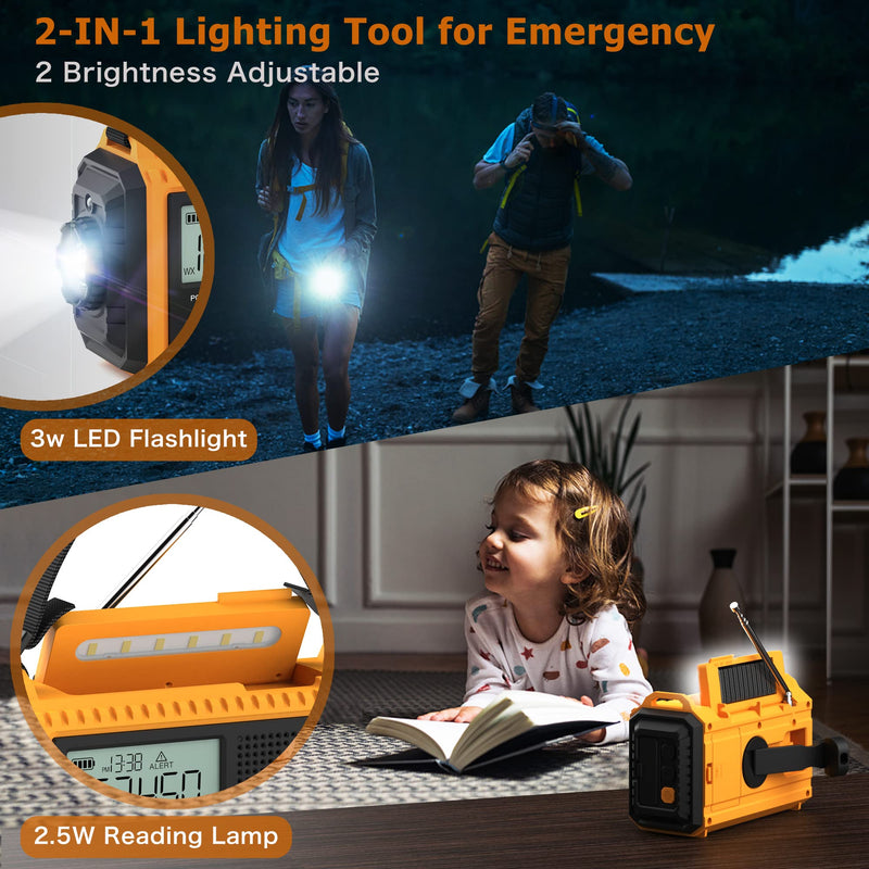 Emergency Weather Radio Hand Crank Solar Battery Operated Portable AM/FM Shortwave Radio & Portable FM Bluetooth Radio