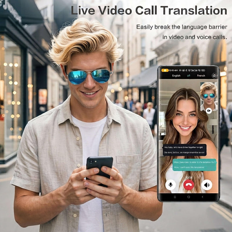 EarlySincere AI Smart Glasses, Smart Translation Glasses That Support 164 Language Translation, IP65 Waterproof Smart Sunglasses, Classic Aviator Sunglasses with Voice Assistant/AI Call/Chat GPT