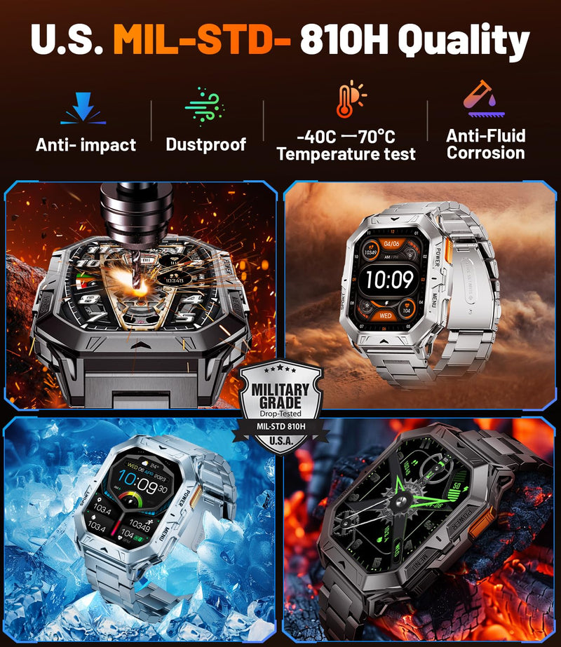 LIGE Military Smart Watches for Men(Answer/Make Calls),100-Day Battery Life,2.13" AMOLED Outdoor Sports Smartwatch with Compass,Fitness Tracker with 100+Sports Modes for Android iOS,AI Voice