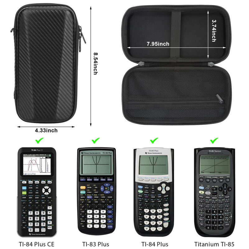 Graphing Calculator Case for Texas Instruments TI-84 Plus CE/TI-83 Plus CE/TI-84 Plus/Casio fx-9750GII, Storage Box Protective Pouch with Zipped Pocket for USB Cables, Pencil, Ruler, Manual, (Black) Black