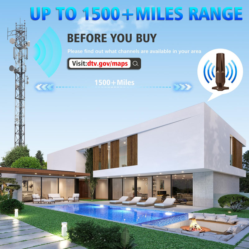 2025 TV Antenna for Smart TV,TV Antenna Support 4K 1080p TVs-TV Antenna for Local Channels with Amplifier and 360° Signal Booster,TV Antenna Indoor 1500 Miles-Smart HD TV Antennas with 25ft Coax Cable Black