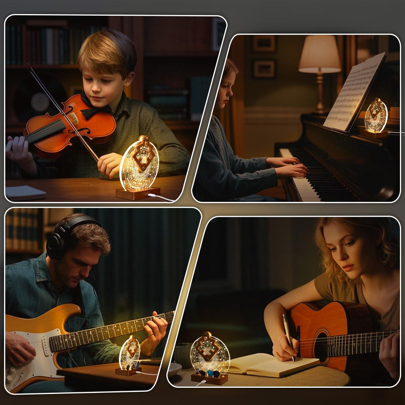 Light Up Circle of Fifths Wheel, Acrylic Wooden Chord Wheel Melody Tool with Guitar Pick Holder, Gift for Musical Beginners Musicians for Musical Learning and Songwriting Color: Light up Circle of Fifths Wheel