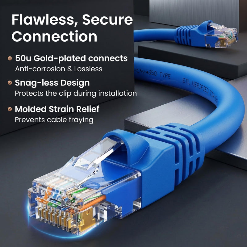 GEARit Cat6 Patch Cables Cat 6 Ethernet Cable 0.5 ft 50-Pack Blue | Ethernet Patch Cable, 10Gbps 550MHz 24AWG Pure Copper, Snagless, Gold Plated RJ45 for Router, Server, Router, PC 0.5 Feet