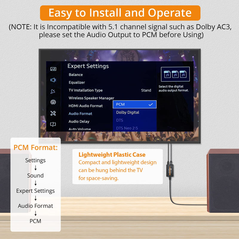 Neoteck 192kHz DAC Converter 7ft/2.1m Optical to RCA Cable SPDIF to RCA Digital to Analog Converter with Built-in Audio Amplifier Chipset for HDTVs Set-Top Boxes DVD/Blu-Ray Players-Male Output