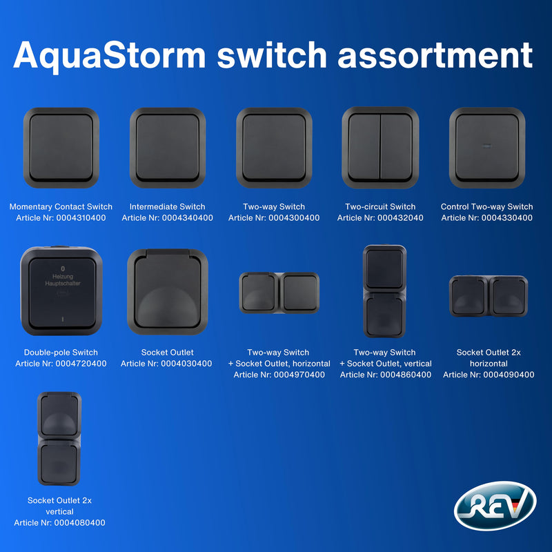 REV 0004310400 AquaStorm Push-Button Light Switch, Wet Room, IP55 Single Pole, Flush-Mounted, Anthracite 1 x button
