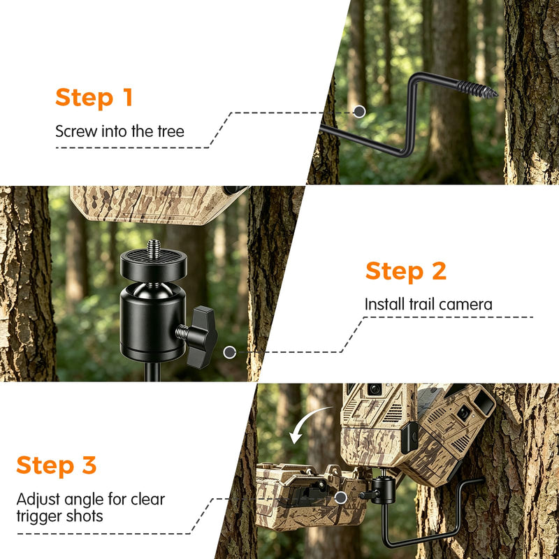 VSKY Trail Game Camera Holder Tree Mount 360 Rotatable with 1/4"-20 Thread | 1 Pack, 10 Lbs Capacity, Easy Installation, Durable Trail Cam Mounting Accessory for Wildlife Tracking & Hunting