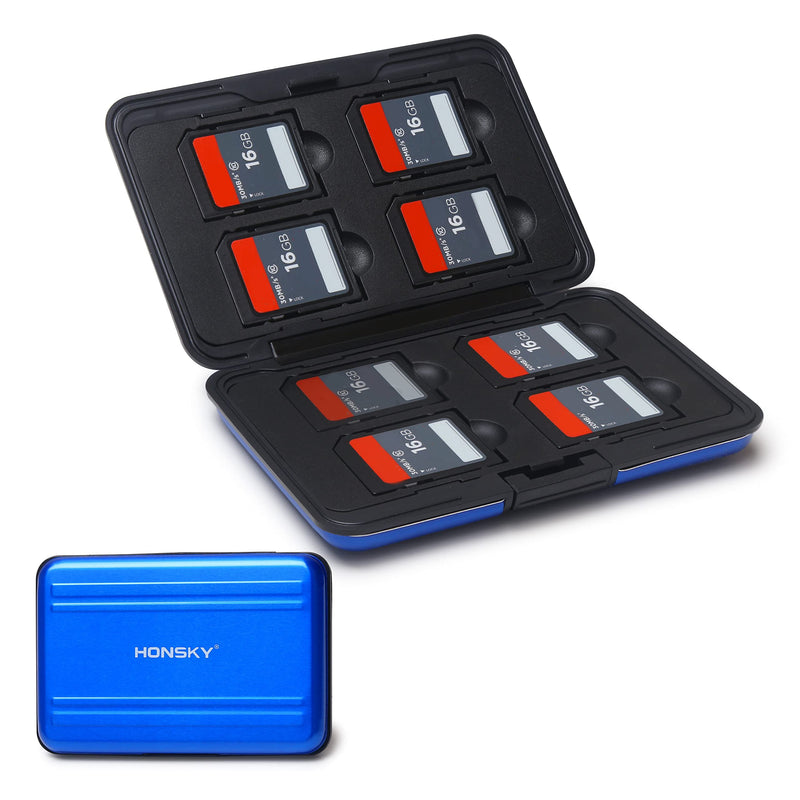 Honsky Aluminum UHS-I SD Micro SD SDHC SDXC TF SecureDigital Memory Card Carrying Case Holder Organizer Box Keeper for Computer Camera Media Storage Organization,Blue Blue