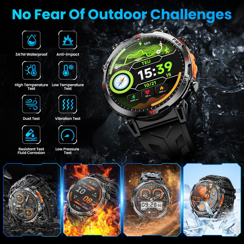 Military Smart Watches for Men with GPS/Compass,GPT Voice Assistant,1.56" AMOLED Screen,Smart Watch for Android and iPhone(Answer/Make Calls), Heart Rate/Sleep,Fitness Tracker Multiple Sports Modes Black