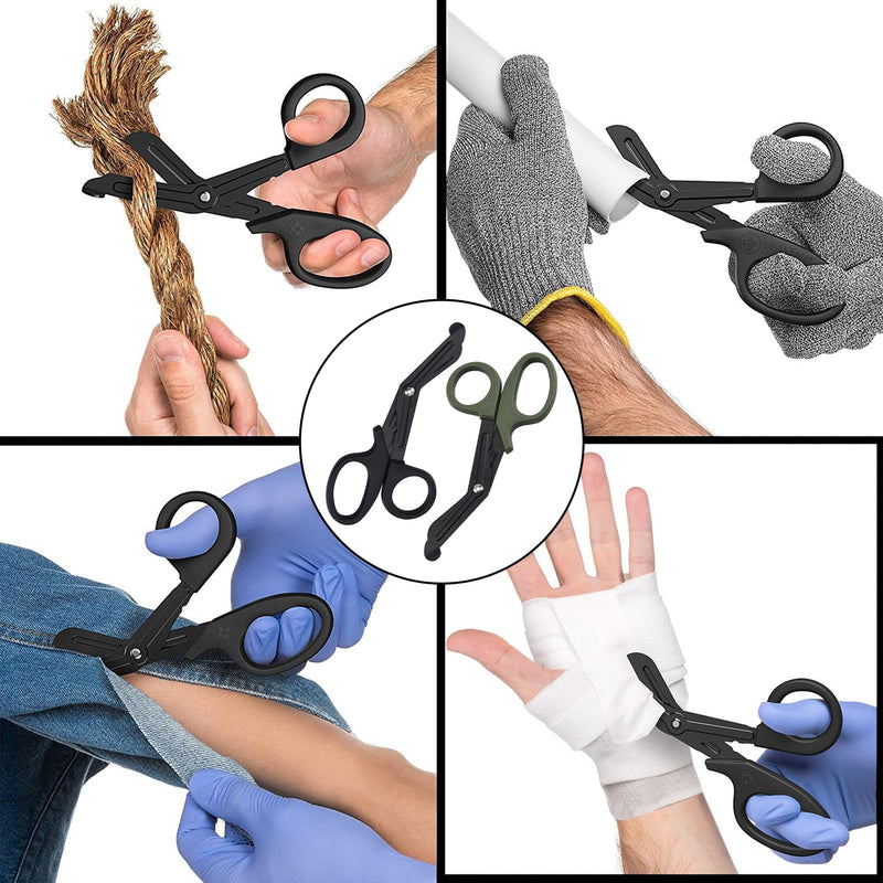 Pack of 2 medical bandage scissors, bandage scissors, rescue scissors, bandage scissors, emt and trauma scissors, stainless steel bandage scissors for nurses, medical students, emergency room, black
