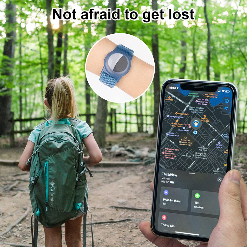 Kids Wristband Compatible with Apple AirTag, Protective Case for Air Tag GPS Tracker Holder with Nylon Bracelet, Adjustable Anti Lost Watch Band for Toddler Child Elder (Rainbow A & Blue) Rainbow A & Blue