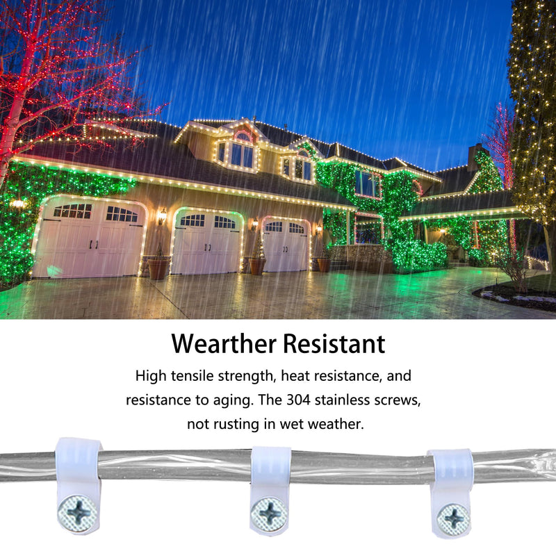 50 Pack 1/5 Inch Rope Light Clips with Stainless Steel Screws, P-Style Rope Light Mounting Clips, Outdoor Light Clips for String Lights, Christmas Light Clips Cable Wire Clamps 50 Pack
