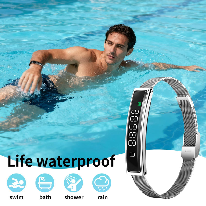 Smart Bracelet,Activity&Fitness Trackers,Touch Screen/Sleep Tracker/Heart Rate/Blood Oxygen,5ATM Waterproof,Multiple Sports Modes,Free App for iOS Android (White)
