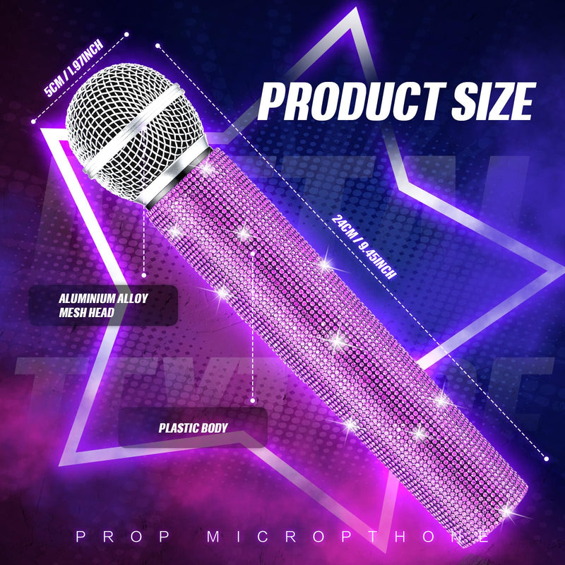Sanwuta Fake Microphone Prop Sparkly Bling Rhinestones Microphone Prop Plastic Play Microphone Pretend Glitter Bedazzled Microphones for Disco Stage Living Broadcast Live Streaming Party (Purple) Purple
