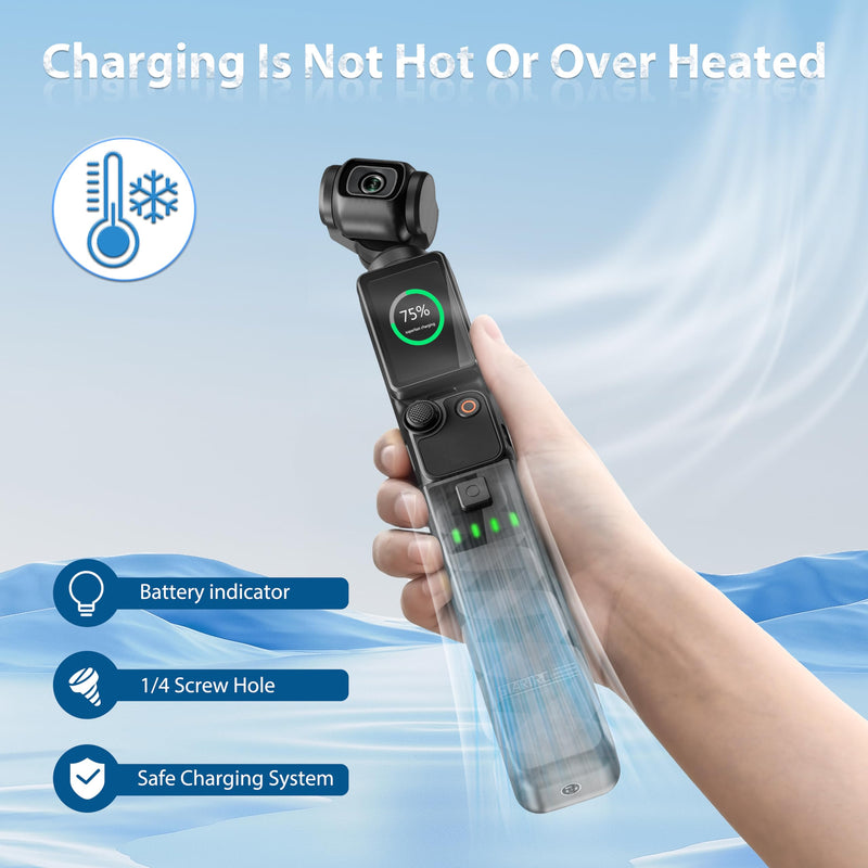 Tomat Osmo Pocket 3 Battery Handle Compatible for DJI Osmo Pocket 3 Creator Combo Accessories, Built in 4000mAh Extra Battery 22.5W Fast Charging, Reserved 1/4 Thread