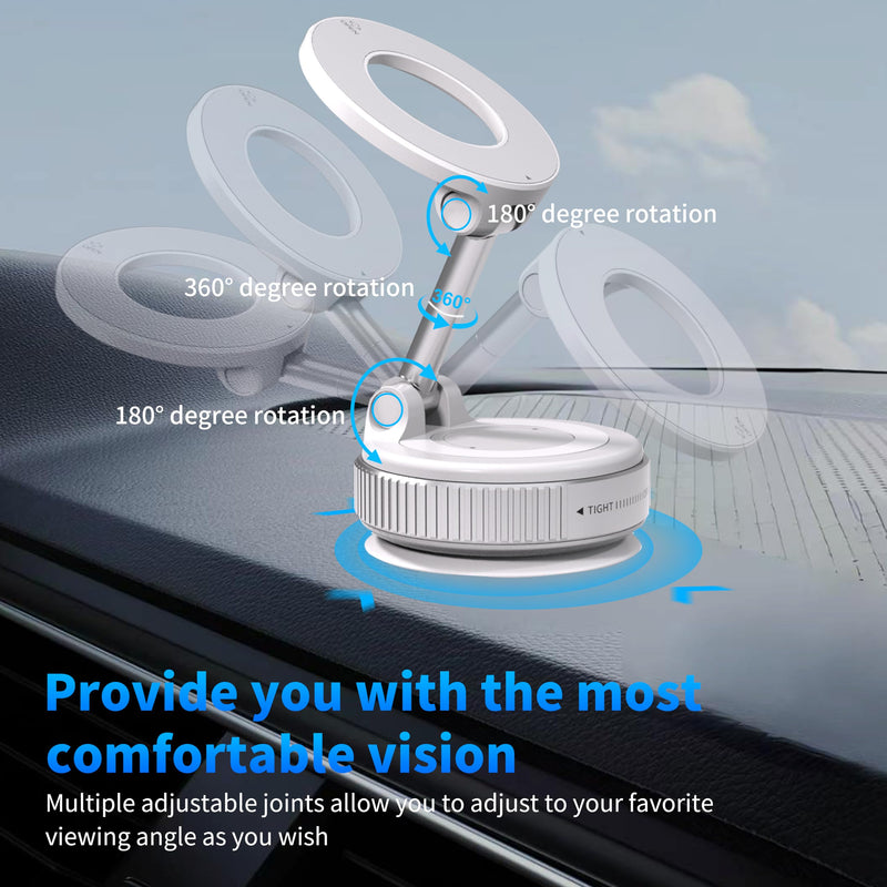 Phone Holders for Your Car, 24 Built-in Strong Magnets & Swivel Suction Cup, Vacuum Suction with Twist-Button Release, Foldable & Reusable for MagSafe & Magnetic Cases, White Stand type - white