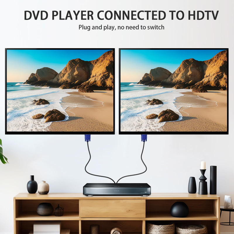 PASOW VGA Splitter Cable Dual Monitor Y Adapter Video Cord 1 Male to 2 Male Screen Duplication Support 1080P Full HD for projectors, HDTVs, Monitors 3 feet