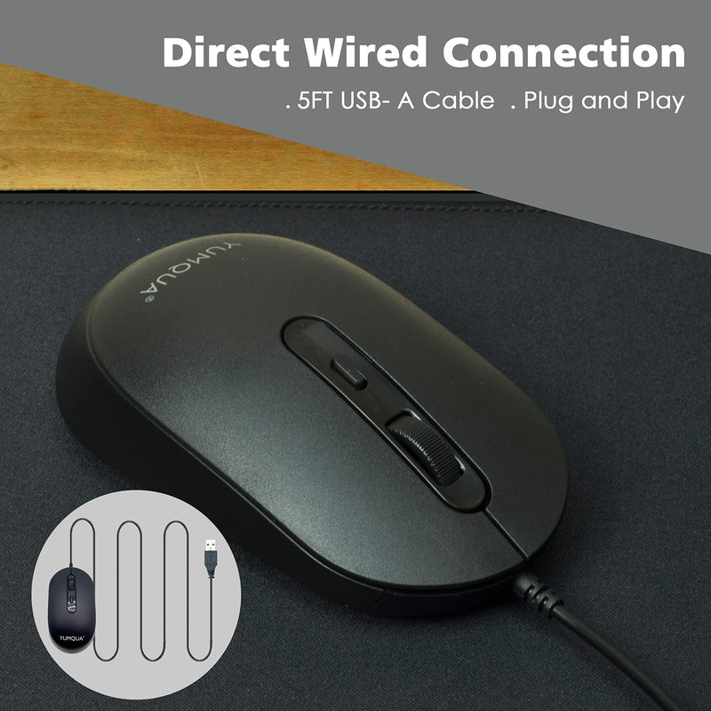 3 Pack USB Wired Computer Mouse, YUMQUA M104 Silent Optical Corded Mouse Mice Bulk for Laptop PC Chromebook, Black