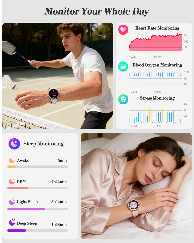 Smart Watch for Women, Ladies & Men, 1.27'' Fitness Watch [41mm case] with Call Receive/Dial, Heart Rate/Stress/Sleep Monitor, AI Voice, IP68 Waterproof Smartwatch with Calendar, Calculator, Games Ivory