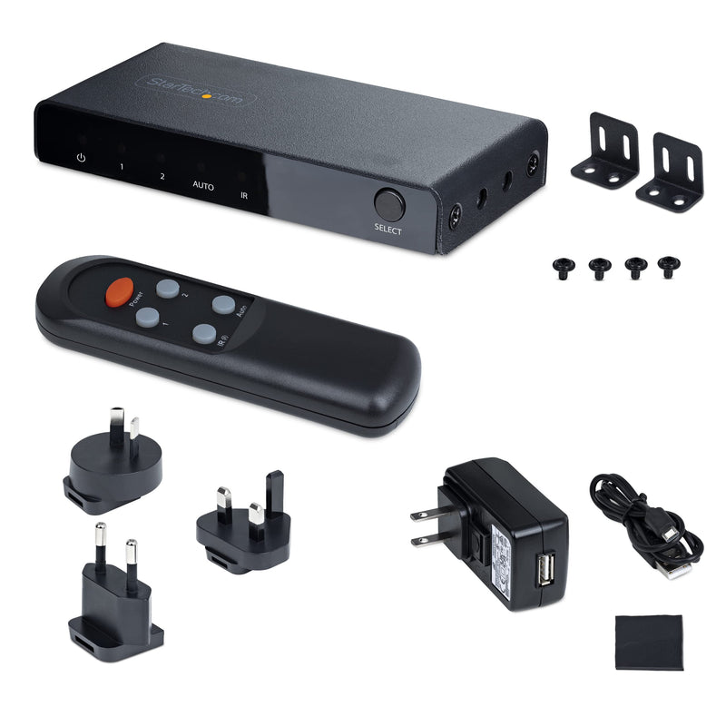 StarTech 2-Port 8K HDMI Switch, HDMI 2.1, 8K 60Hz, 4K 120Hz, HDR10+, Remote | Auto & manual source switching, 2 in 1 out, Power adapter & remote included, USB powered, 7.1-channel audio 2 port