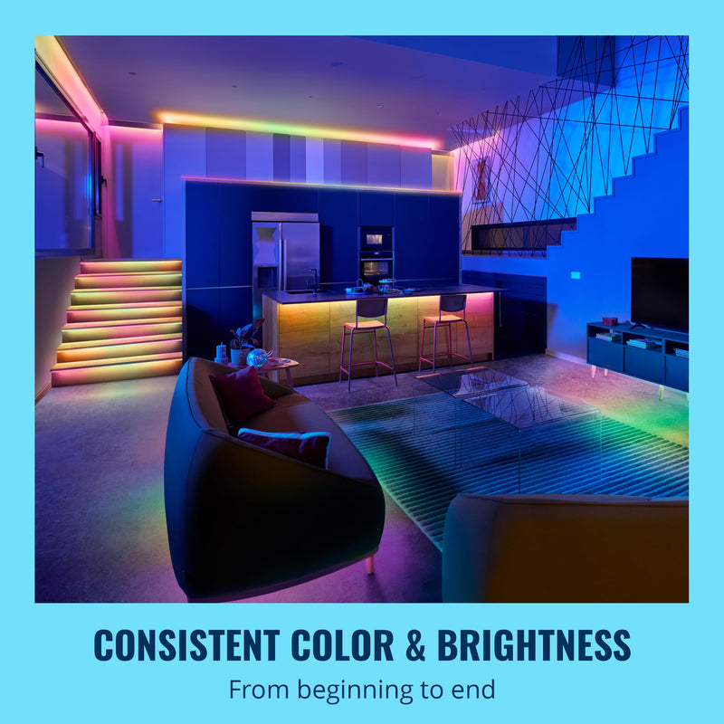 WiZ Connected 32.8 ft LED Light Strip For Your Smart Home - Flowing Multicolor LED, Color-Changing, Cuttable - Voice/App Control - Works with Google Home, Alexa & HomeKit RGBIC